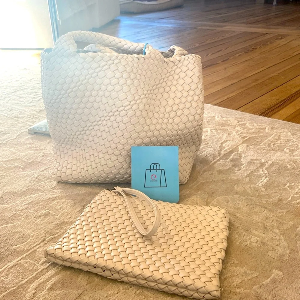 JINMANXUE Woven Purse for Women, Neoprene Top-handle Shoulder Bag, and wristlet - Picture 3 of 8